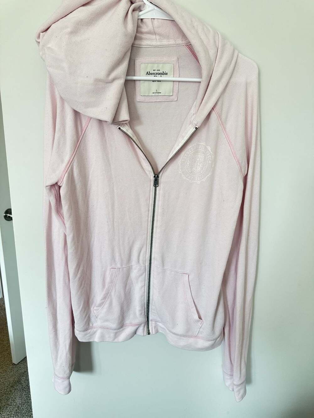 Abercrombie & Fitch Women's Full-Zip Logo Hoodie in Light Pink